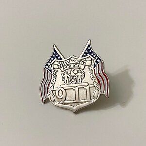 NYPD Officer 911 Hat Lapel Pin with Flag New York City Police Department Pin